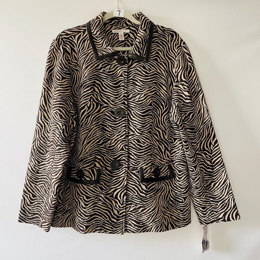 NWT JM Collection Womens Brown Bold Glam Zebra Print Urban Safari Jacket Size 2X